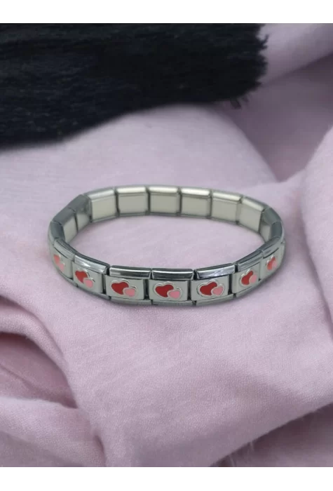 Kırmızı Kalp Desenli İtalyan Charm Bileklik