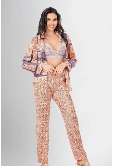 Kaliteli Şık 1950 Stili Desenli Pijama Takımı