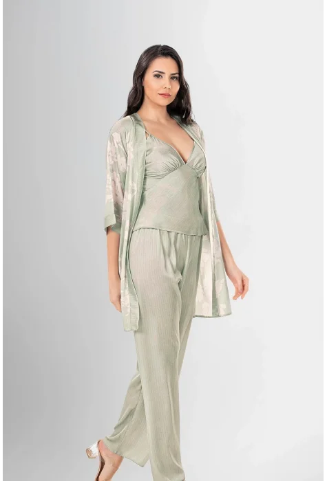 Desenli Şık Kaliteli 3lü Pijama Takımı