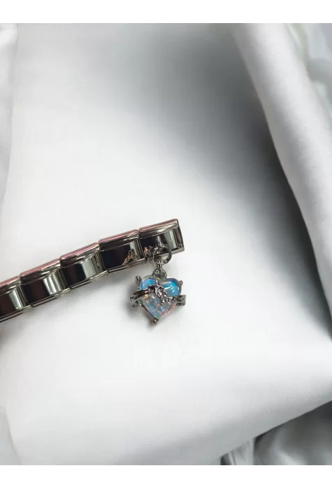 Mavi Kalp Detaylı İtalyan Charm Sallantılı