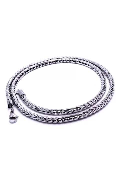 Oval Kral Bakla Örgülü Çelik Kolye 4Mm