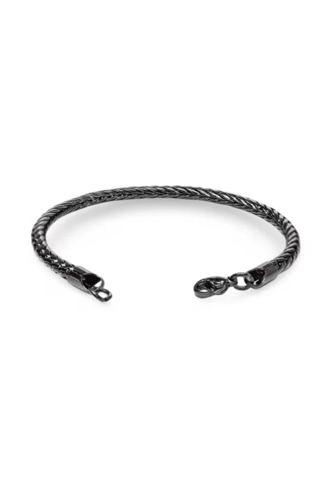 Oval Kral Bakla Örgülü Siyah Çelik Zincir Bileklik 4.0Mm
