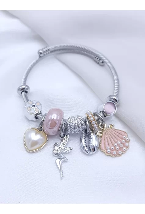 Pembe Deniz Kabuğu Detaylı Charmlı Bileklik