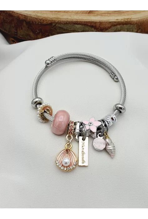 Pembe İstiridye Charmlı Bileklik