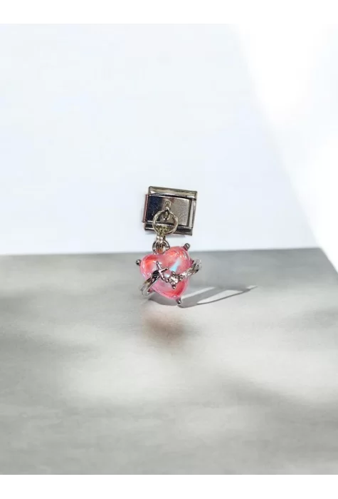Pembe Kalp Desenli İtalyan Charm Sallantılı