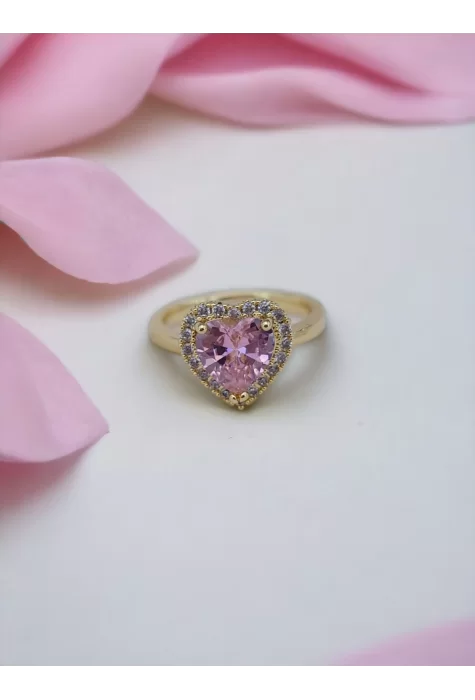 Pembe Kalp Detaylı Yüzük