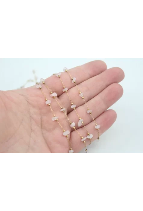 Pembe Kırık Taşlı Çelik Zincir