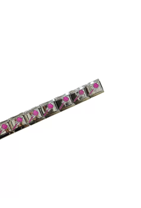 Pembe Renkli Fiyonk Desenli İtalyan Charm