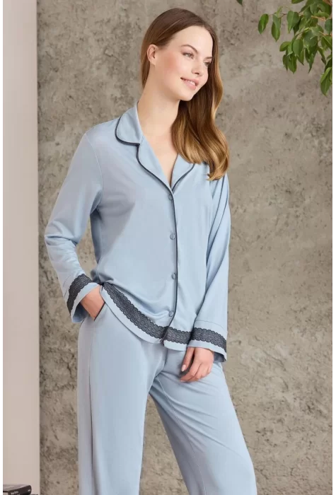 Penye Biyeli Şık Kadın Gecelik Pijama
