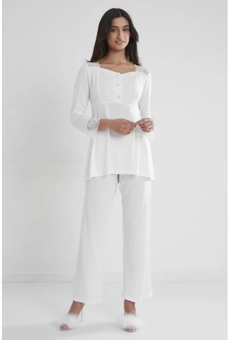 Penye Şık Ekru Pijama Takımı