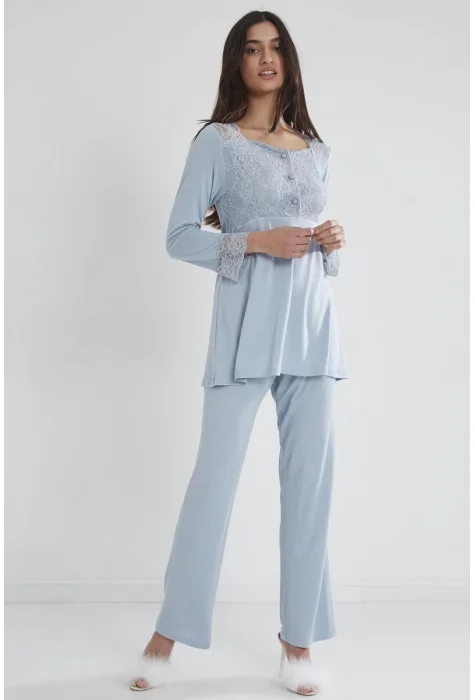 Penye Şık Mist Renkli Dantelli Pijama Takımı