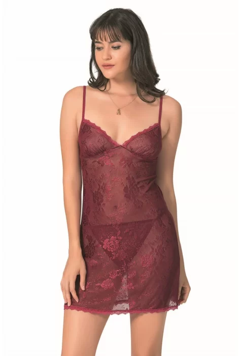 Bordo Şık Kısa Jakarlı Gecelik