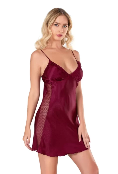 Bordo Şık Kısa Saten Gecelik