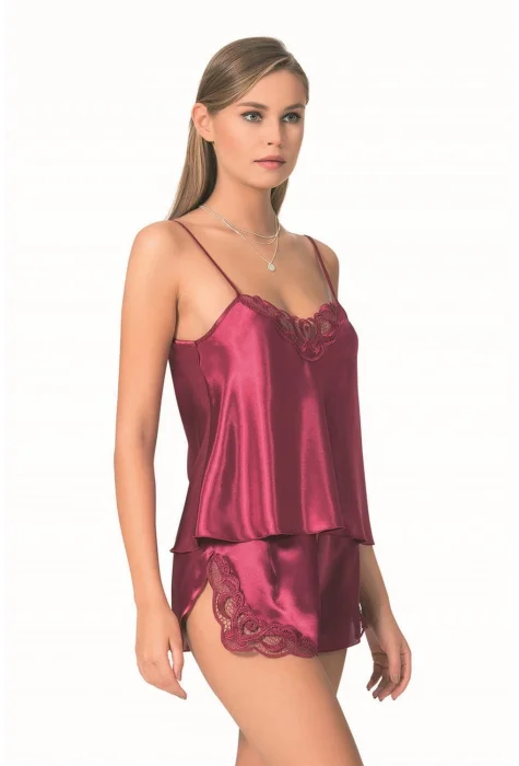 Bordo Şık Saten Babydoll Gecelik