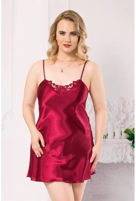 Büyük Beden Şık Bordo Kısa Saten Gecelik