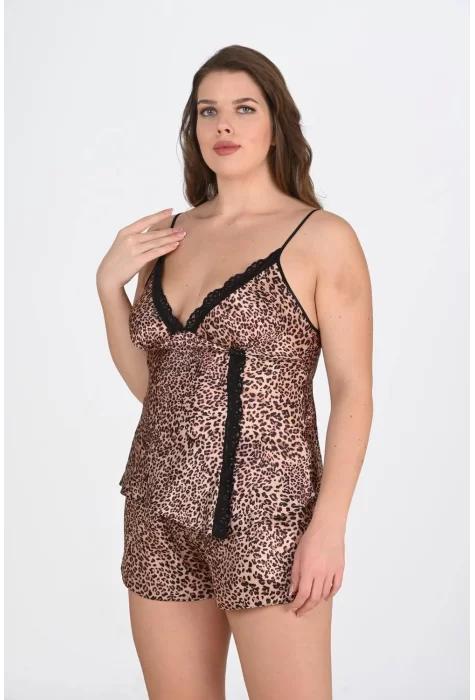Büyük Beden Şık Leopar Desenli Şort Takımı