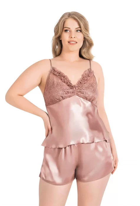 Büyük Beden Şık Saten Babydoll Şort Takımı