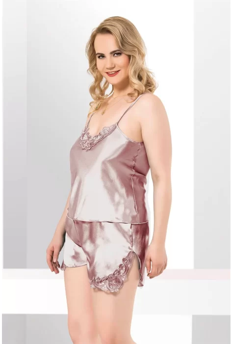 Büyük Beden Şık Saten Babydoll Şort Takımı