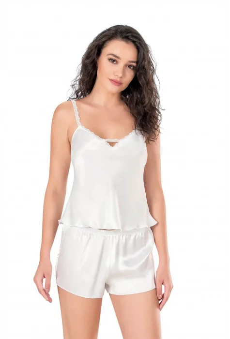 Ekru Şık Saten Babydoll Şort Takımı