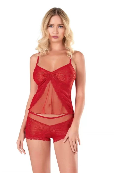 Kırmızı Jakarlı Şık Babydoll Şort Takımı