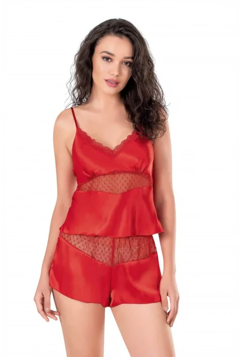 Kırmızı Şık Saten Babydoll Şort Takımı