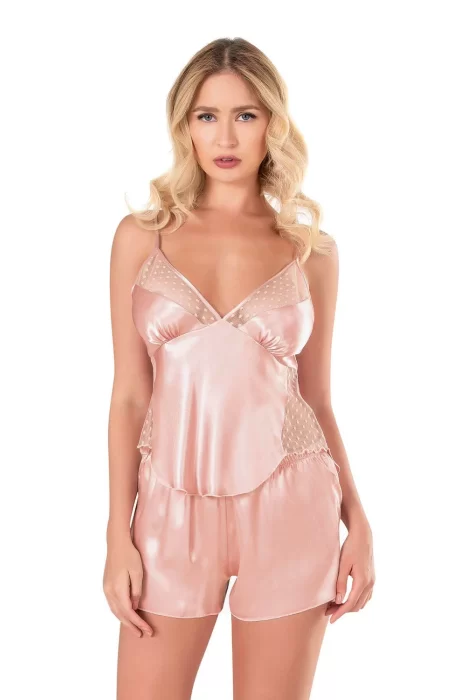 Kaliteli Şık Koyu Pudra Saten Babydoll Şort Takımı