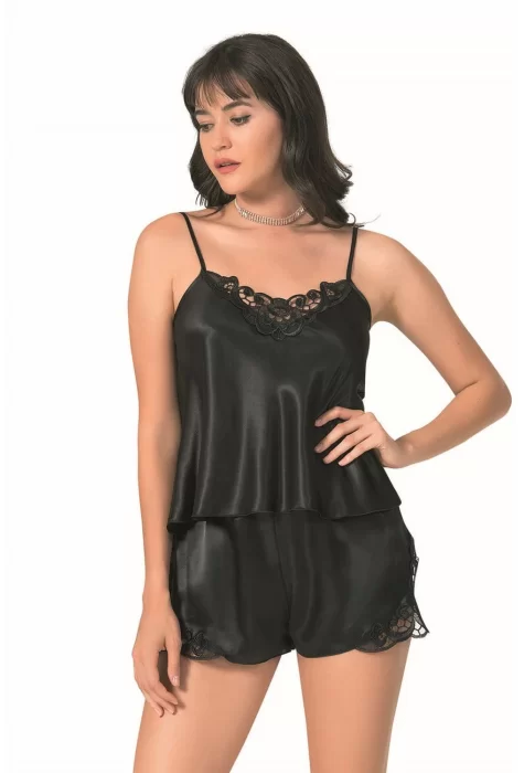 Siyah Şık Saten Babydoll Gecelik