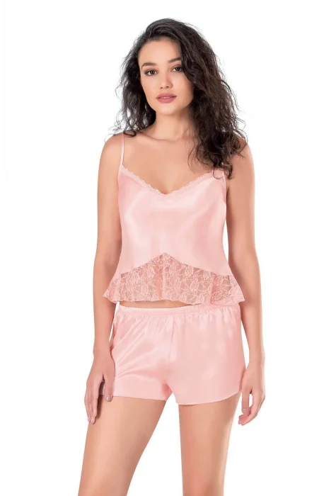 Somon Şık Saten Babydoll Şort Takımı