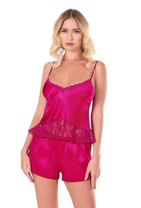 Vişne Şık Saten Babydoll Şort Takımı