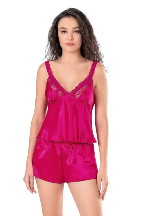 Vişne Saten Şık Babydoll Pijama