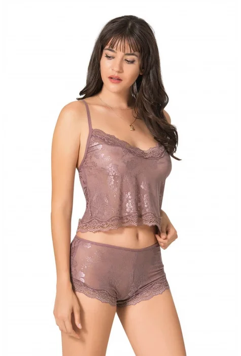 Vizon Şık Jakarlı Babydoll Şort Takımı