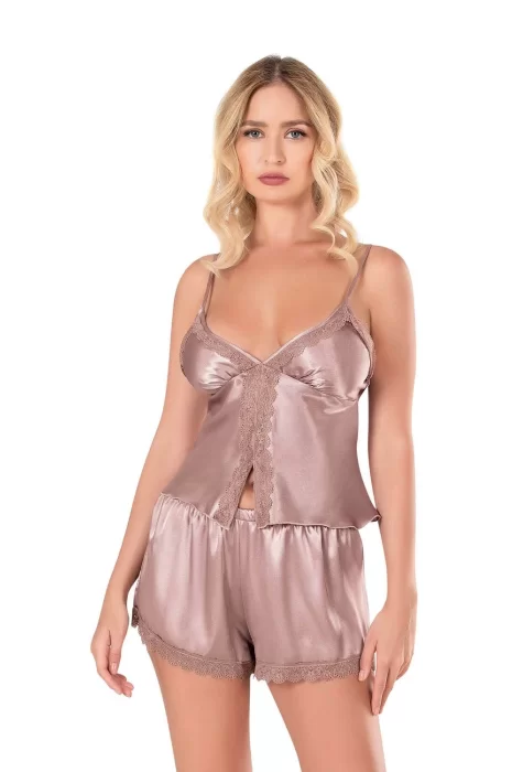 Vizon Şık Saten Babydoll Şort Takımı