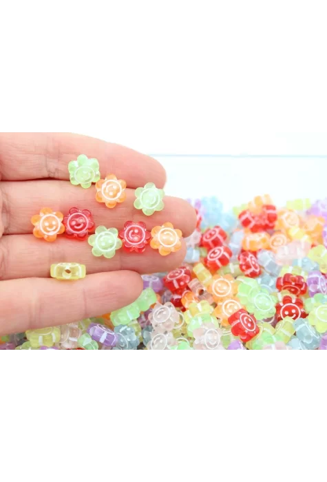 Renkli Çiçek Gülen Yüz Boncuk 10gr