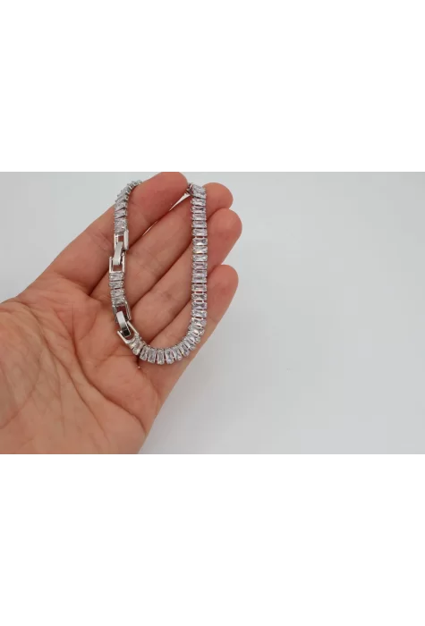 Rodyum Kaplama Büyük Baget Taşlı Zirkonlu Bileklik