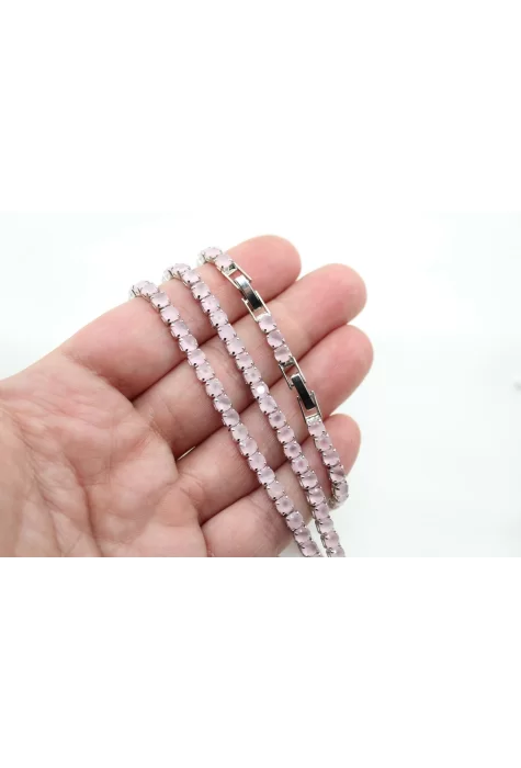 Rodyum Kaplama Buzlu Pembe Su Yolu Bileklik