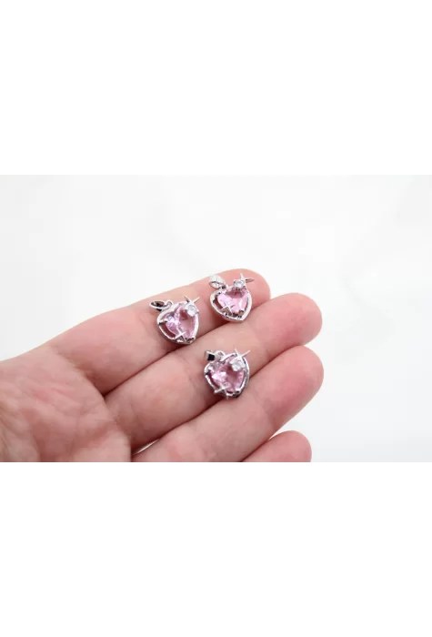 Rodyum Kaplama İthal Pembe Yıldızlı Kalp
