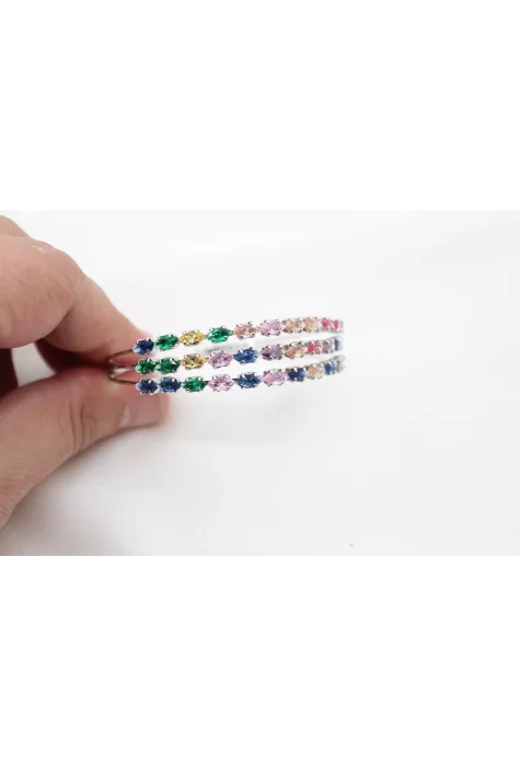 Rodyum Kaplama Mix Mekik Taşlı 3 Sıra Bileklik