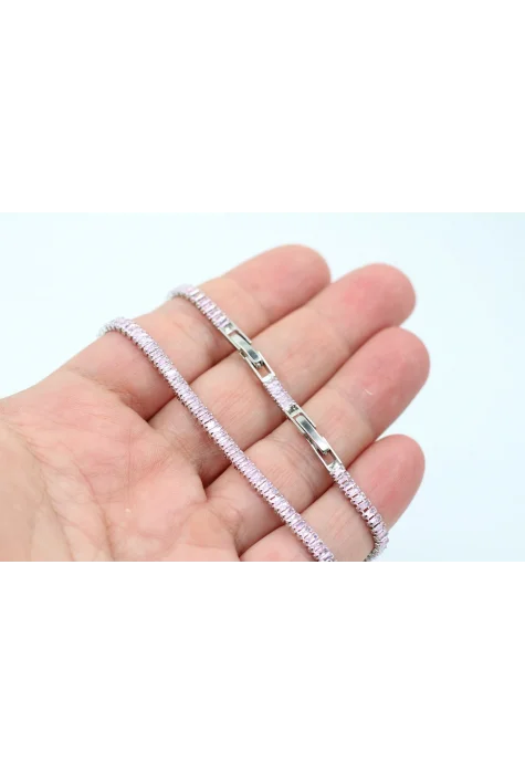 Rodyum Kaplama Pembe Minik Baget Taşlı Su Yolu Bileklik