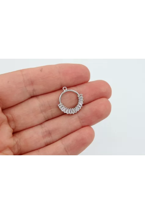Rodyum Kaplama Yarım Baget Taşlı Yuvarlak Model
