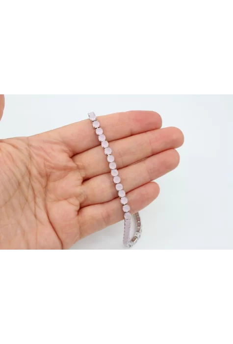 Rodyum Kaplama Yuvarlak Taşlı Buzlu Pembe Bileklik