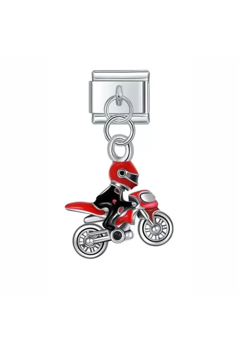 Sallantılı Kırmızı Motor Desenli İtalyan Charm