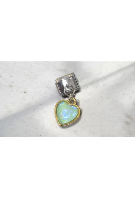 Sallantılı Yeşil Kalp Detaylı İtalyan Charm