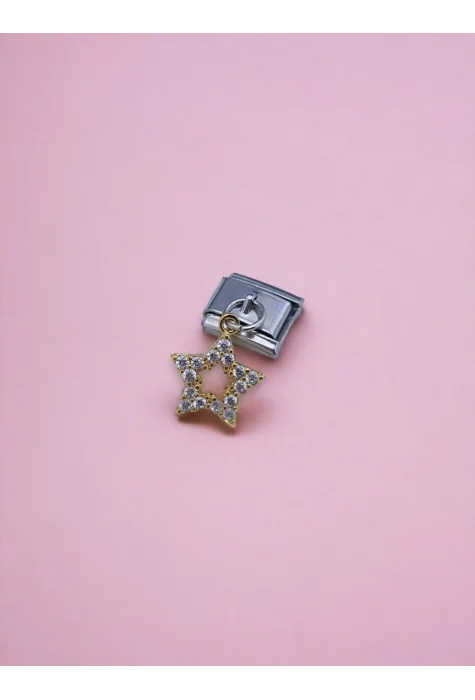 Sallantılı Zirkon Taşlı Yıldız Charm Gold Renk