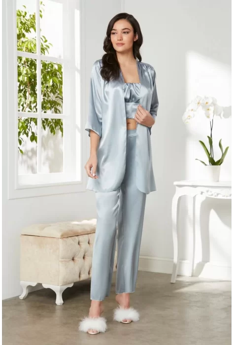 Kaliteli Şık Saten Kadın Pijama Takımı - Mist Renk