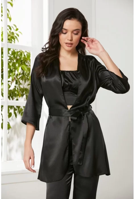 Kaliteli Şık Saten Kadın Pijama Takımı - Siyah