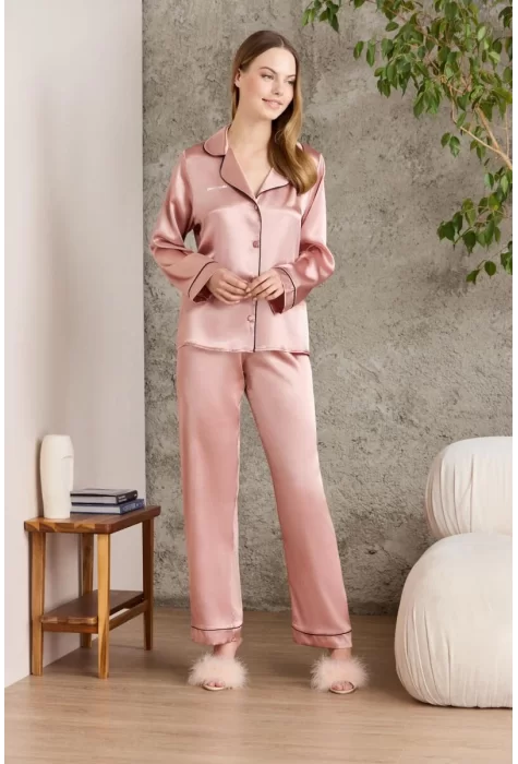 Kaliteli Şık Saten Biyeli Kadın Pijama Takımı