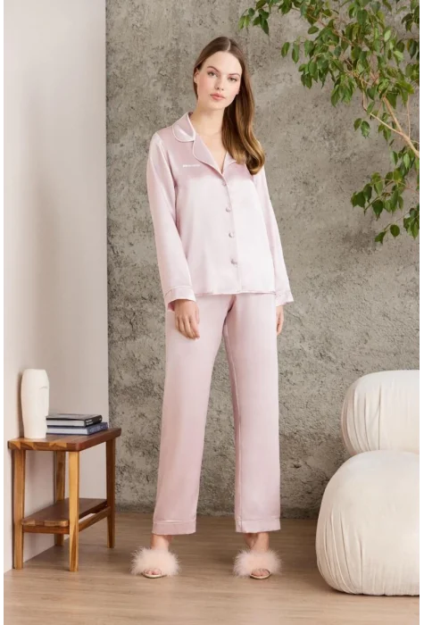 Kaliteli Şık Saten Biyeli Kadın Pijama Takımı
