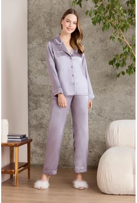 Kaliteli Şık Saten Biyeli Kadın Pijama Takımı