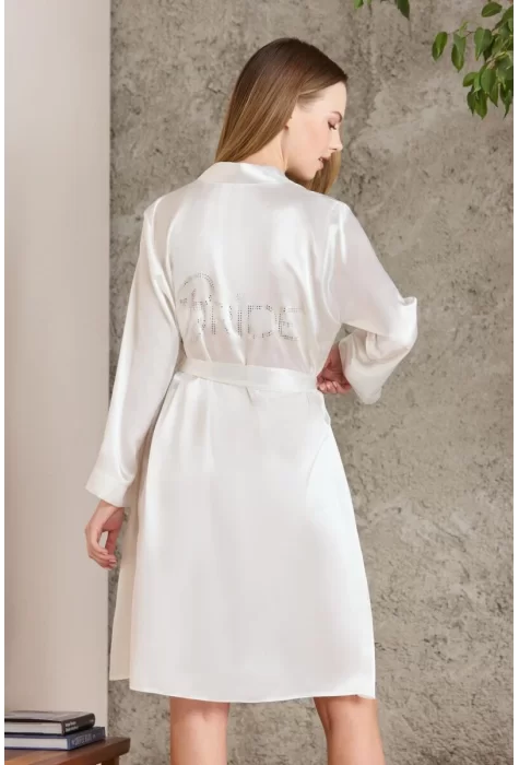 Kaliteli Şık Saten BRIDE Kadın Sabahlık - Ekru