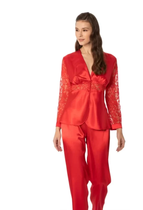 Kaliteli Şık Kırmızı Kadın Pijama Takımı